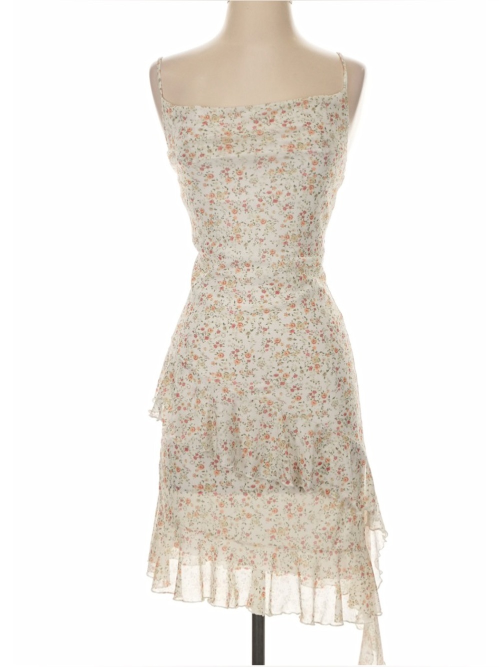 Caution to the Wind Floral Ruffle Hem White Dress